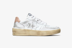 PADEL SNEAKER IN WHITE LEATHER AND PINK DETAILS WITH "USED" EFFECT