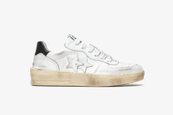 PADEL SNEAKER IN WHITE LEATHER WITH BLACK DETAILS AND "USED" EFFECT