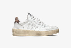 PADEL SNEAKER IN WHITE LEATHER AND LEOPARD DETAILS WITH "USED" EFFECT
