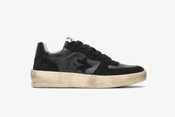 PADEL SNEAKER IN BLACK LEATHER WITH BLACK SUEDE DETAILS AND "USED" EFFECT