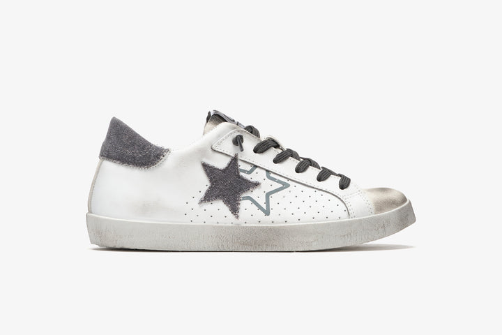 LOW SNEAKERS IN WHITE LEATHER - DARK GRAY DETAILS AND 