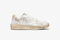 PADEL SNEAKERS IN WHITE LEATHER WITH BEIGE DETAILS AND "USED" EFFECT