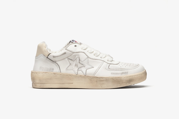 PADEL SNEAKERS IN WHITE LEATHER WITH BEIGE DETAILS AND 