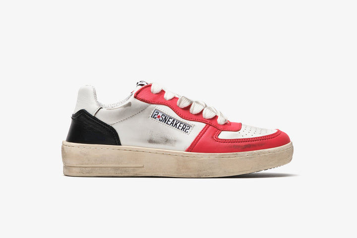 PADEL SNEAKERS IN WHITE LEATHER WITH RED AND BLACK DETAILS AND 