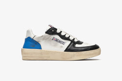 PADEL SNEAKERS IN WHITE LEATHER WITH BLUE AND BLACK DETAILS AND "USED" EFFECT