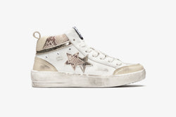 NEW STAR MID SNEAKER IN WHITE LEATHER WITH BEIGE, PYTHON AND SILVER DETAILS WITH "USED" EFFECT