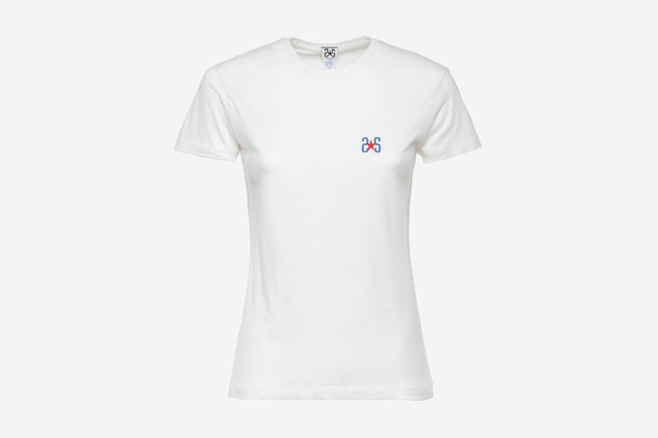 WEISSES T-SHIRT AUS BAUMWOLLE FITTING LINE MIT ZWEIFARBIGER LOGOSTICKEREI AUF DER VORDERSEITE